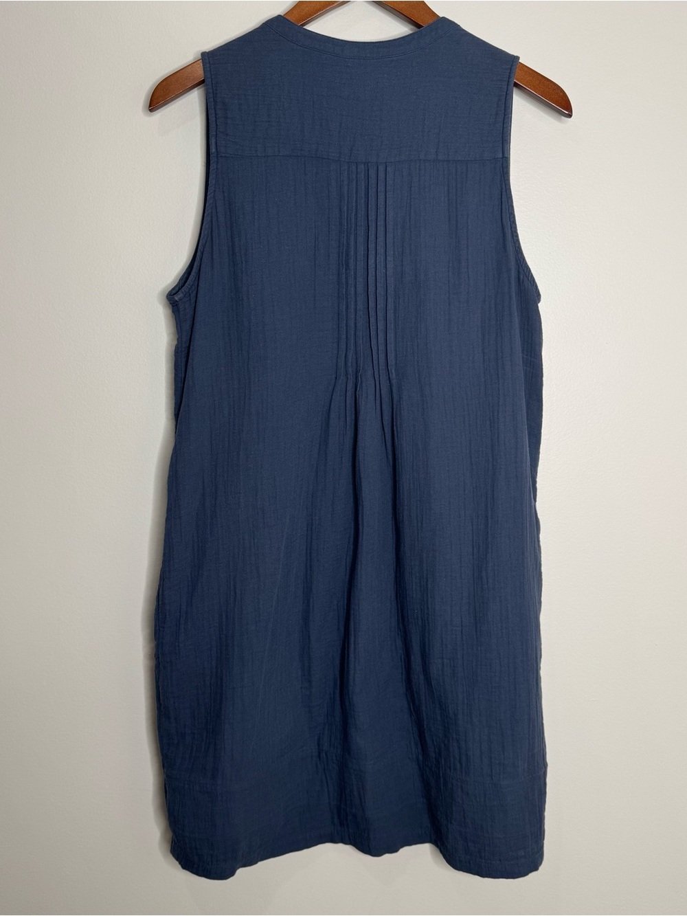 Quince Cotton Gauze Navy Blue Sleeveless Button Front Knee Length Dress Medium - Picture 6 of 7